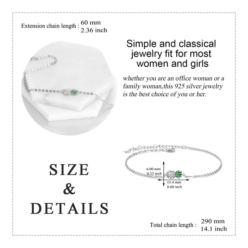 LUHE Pineapple Anklets Gifts for Women Sterling Silver Adjustable Pineapples Chain Link Ankle Bracelets Beach Anklet Jewelry for Women Teens - Image 3